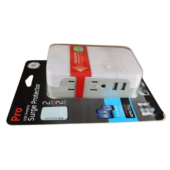GE Pro 2-Outlet USB Surge Protector 2.4A 12W 1060J Side Access 2 Ports White - Picture 5 of 6